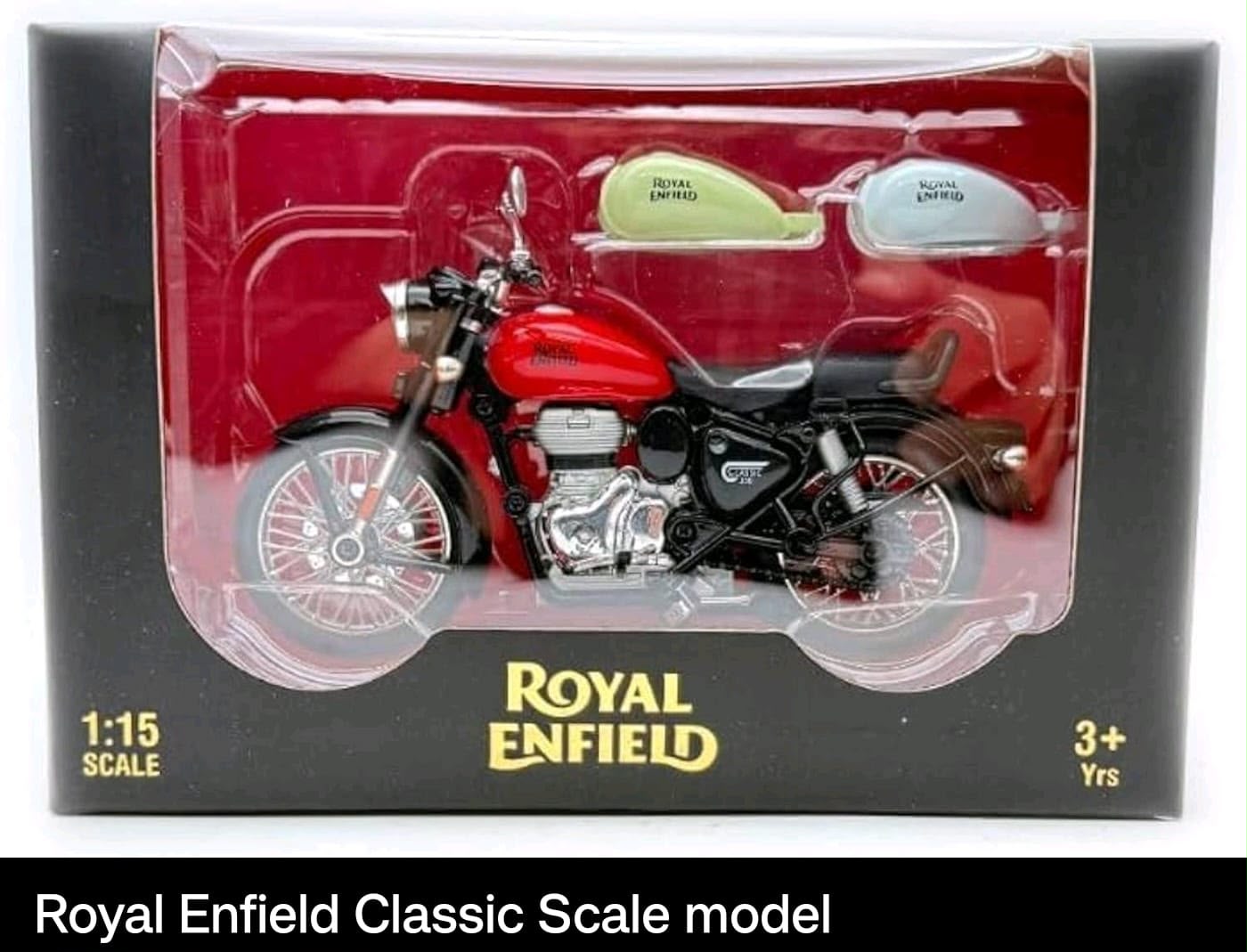 Royal Enfield Classic 350 Toy Bike | 1:15 Scale Die Cast Model Motorcycle with Pull Back Action | Dual & Single Seat Mode | Interchangeable Tank Colors | Miniature Bike Toy